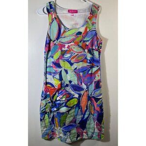 Womens Claire Desjardins Party in August Art Watercolor Linen Dress S #6